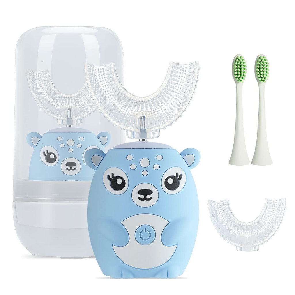 Kids Electric Toothbrushs U Shaped sonic Automatic Toothbrush with 4 Brush Heads Six Cleaning ModesCartoon deer Modeling  full mouth toothbrush for baby
